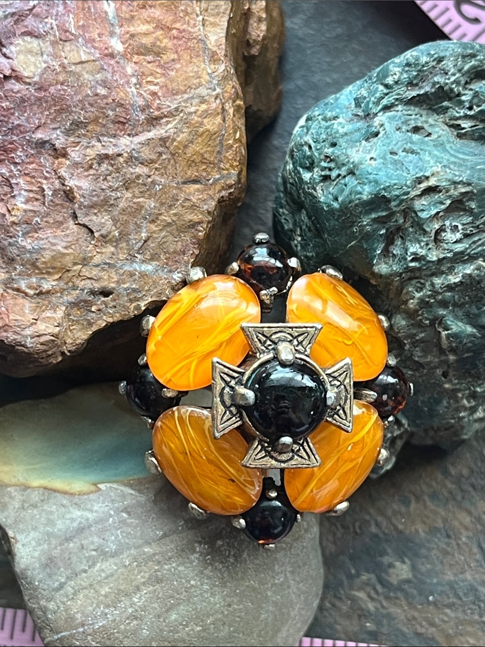 Vintage-Inspired Orange Glass Stone Statement Ring